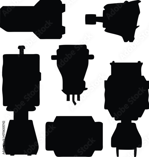 Silhouette Collection of Automotive Parts and Components Depicting Variety and Engineering Design for Vehicle Manufacturing and Repair
