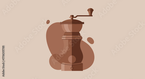 Vintage Coffee Grinder Illustration Against Abstract Brown Background Is Trending