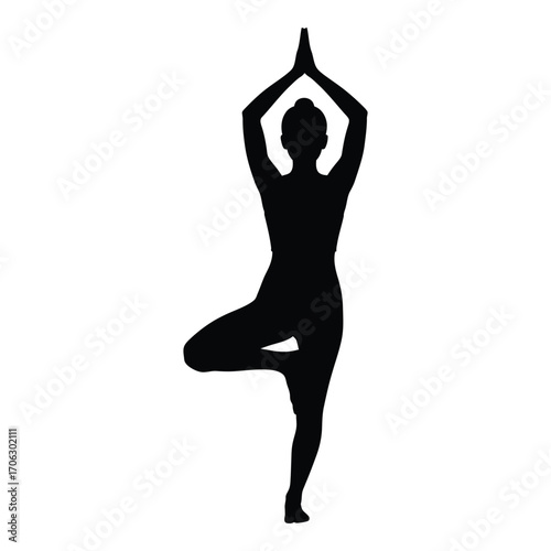 Silhouette of person in tree pose yoga position for health and wellness silhouette