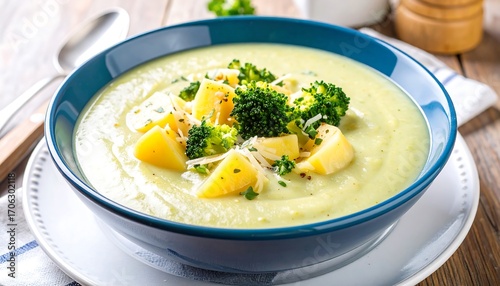 Creamy soup with broccoli and potatoes