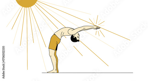 Sun Awakening: A Man Embraces the Sunrise Through Graceful Yoga Positions