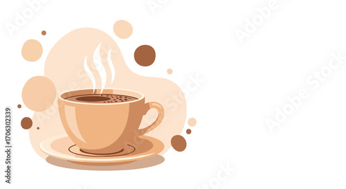 Warm Coffee Cup Illustration: Modern Design with Steaming Beverage and Minimalist Aesthetic