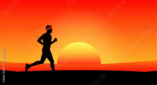 Sunset Silhouette Of A Runner During Exercise, With Bright Vivid Colors Displayed Perfectly