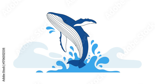 Whale Breaching Ocean Waters With Joyful Movement And Energetic Splash Illustrations