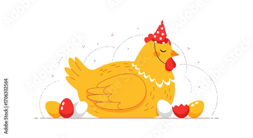 Whimsical Cartoon Chicken Adorned with a Party Hat Celebrating a Special Occasion