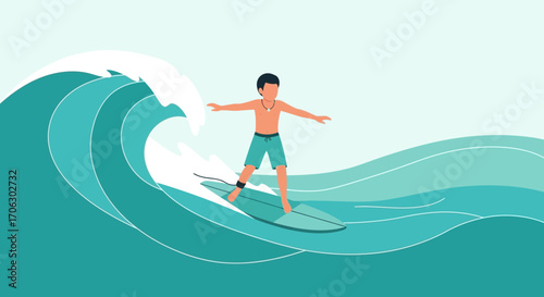 Surfer Glides Across a Wave, Demonstrating Balance and Enjoying the Recreational Sport
