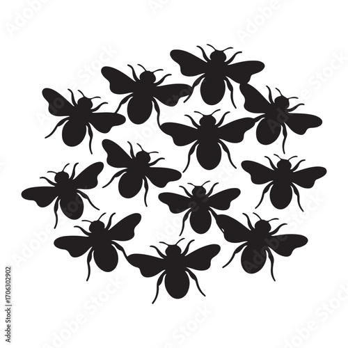 Flying Bee Silhouette Vector Icons Set for Nature, Insects, and Environmental Design
