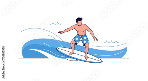 Surfer Riding a Wave Depicting Summer Fun, Beach Activities in Modern Style