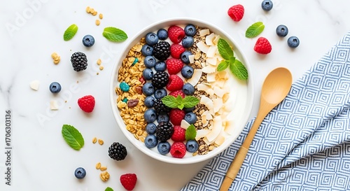 Healthy Yogurt Parfait with Berries and Granola.