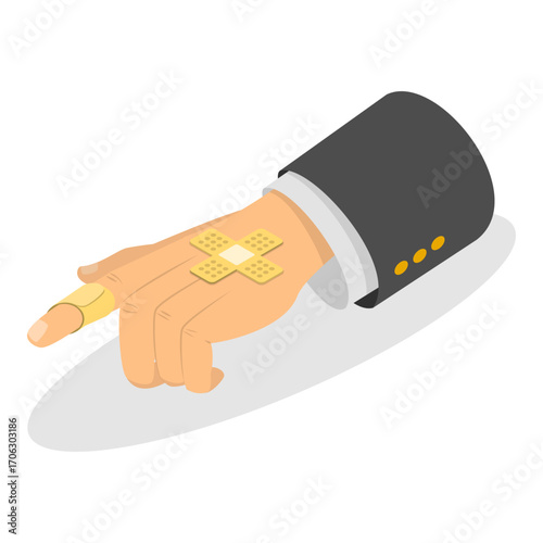3D Isometric Flat Vector Set of Hand Injury Treatment, Limb Bandaging Instructions. Item 2