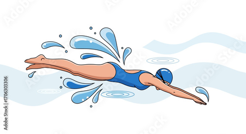 Swimmer Diving Into Water with Splash Animation and Water Surface Rendered Perfectly