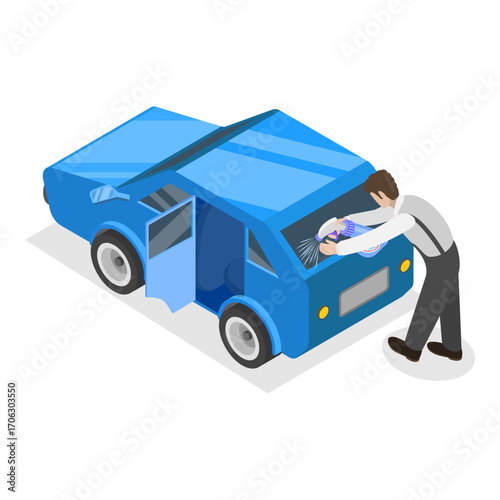 3D Isometric Flat Vector Illustration of Self Car Wash, Vehicle Cleaning Service. Item 3