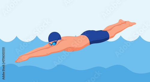 Swimming Enthusiast Diving Gracefully Into Water Showcasing Athleticism And Aquatic Sport