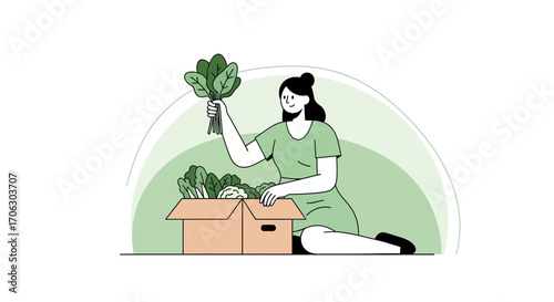 Woman Arranging Fresh Vegetables in a Box Preparing Healthy Nutritious Meal