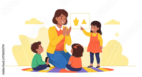 Teacher Educates Young Children About Shapes Through Engaging And Interactive Methods