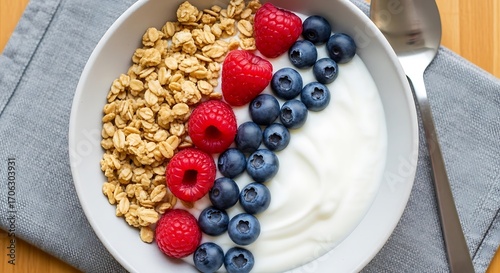 Healthy Yogurt Parfait with Granola and Berries.