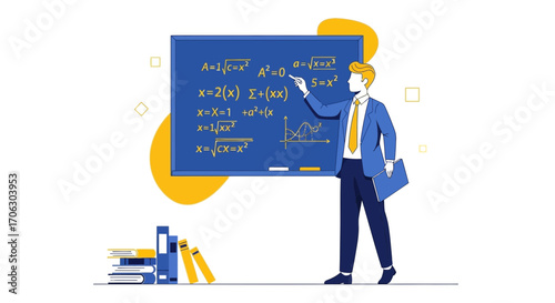 Teacher Explaining Mathematical Equations Concept for Education and Science Illustration