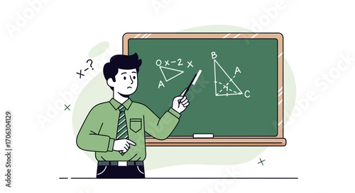 Teacher Explaining Trigonometry on Blackboard In A Simple And Elegant Illustration Style