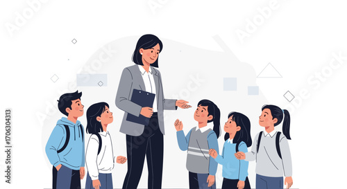 Teacher Interacting With Students In Classroom Ready For Instruction
