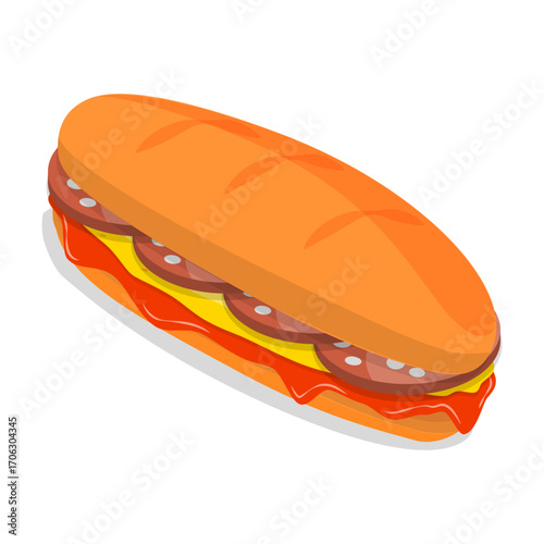 3D Isometric Flat Vector Illustration of baguette Sandwiches, Fast Food, Snacks. Item 2