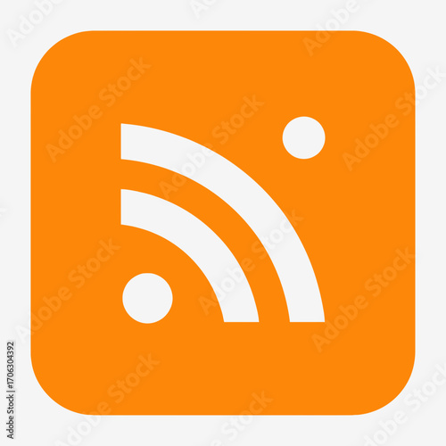 Orange square icon with white RSS symbol and dots.