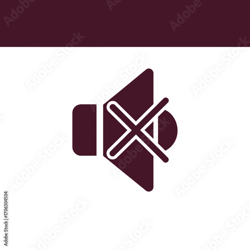 Muted speaker icon on white background with maroon border.