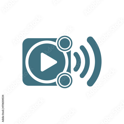 Digital icon representing video playback and broadcasting.
