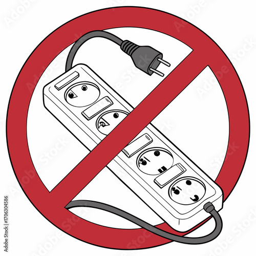 No power strip ban electrical outlet safety warning sign do not use extension cord hazard caution prohibited area
