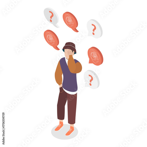 3D Isometric Flat Vector Illustration of Chatty Girlfriend, Talking to Much. Item 1