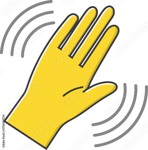 Vector art of a yellow hand waving, isolated on a, symbolizing greeting, hello, goodbye, or communication