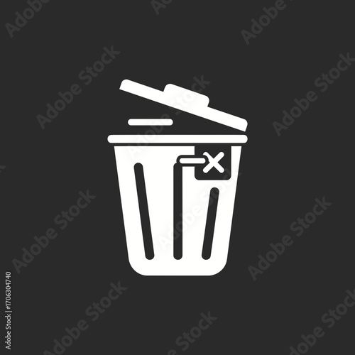White trash can icon with an x symbol on a dark background.