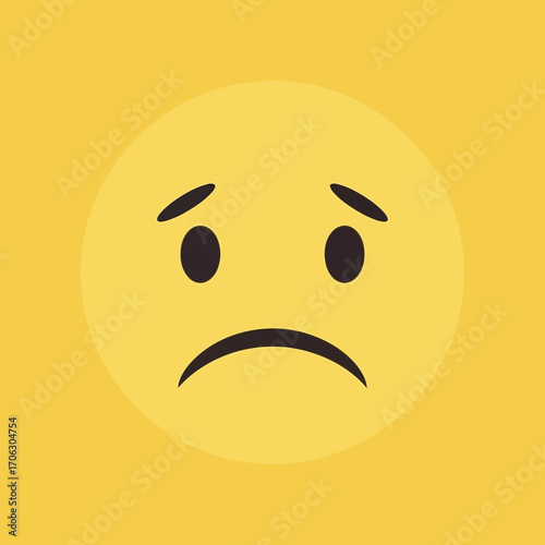 Yellow circle with sad face emoji on yellow background.