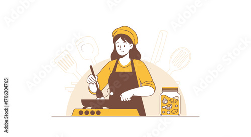 Woman Cooking Delicious Meals in Modern Kitchen with Home Ingredients for Healthy Living