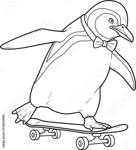 Penguin Skater Skateboard Animal Vector Graphic Art llustration