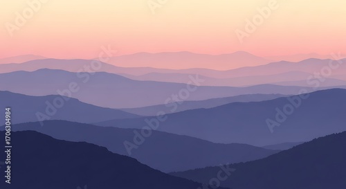 Misty Mountain Range Sunrise View.