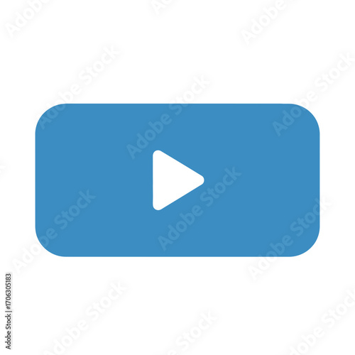 Blue play button icon on white background.