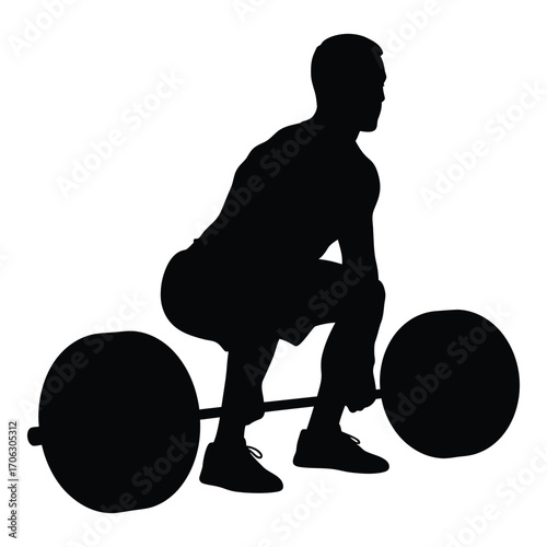 Silhouette of a man performing a deadlift exercise with a barbell for strength training silhouette