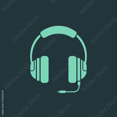 Teal headphones with microphone on dark background.