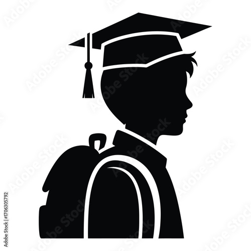 Student graduation silhouette with backpack icon for educational concepts silhouette