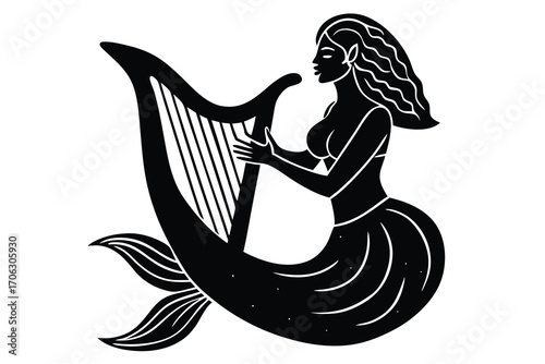 siren harp vector art