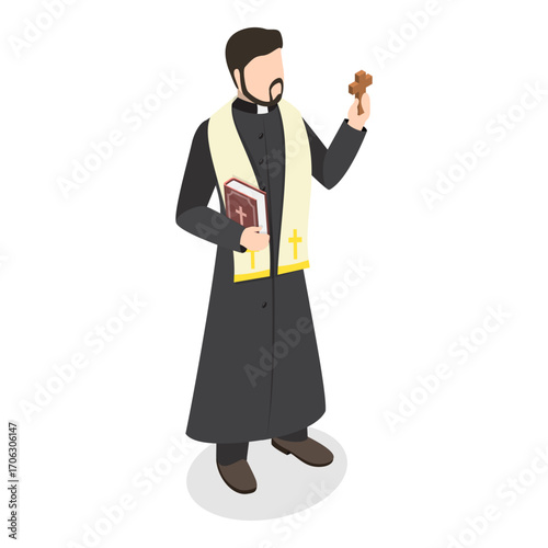 3D Isometric Flat Vector Illustration of Catholic Christian Staff , Religion and Faith. Item 3