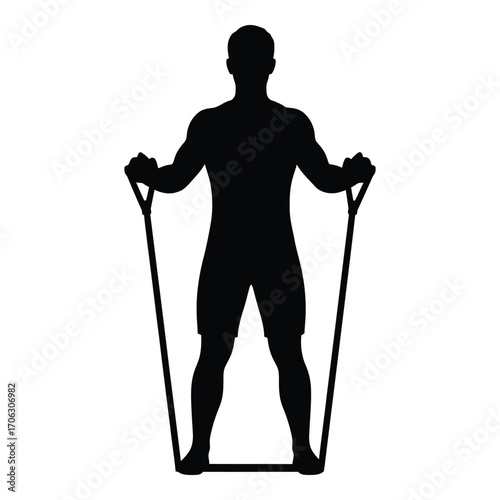 Silhouette of a man exercising with resistance bands for fitness and strength training silhouette