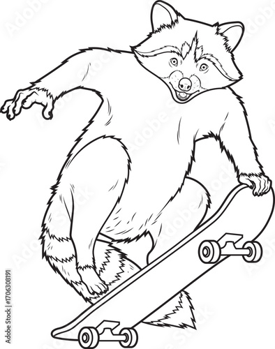 Raccoon Skater Skateboard Animal Vector Graphic Art llustration