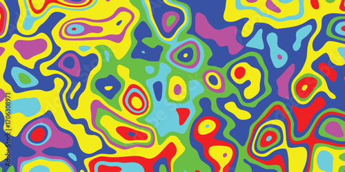 Psychedelic Abstract Organic Shapes in Vivid Yellow, Blue, Red, Green, and Purple for Vibrant Backgrounds and Creative Graphic Art