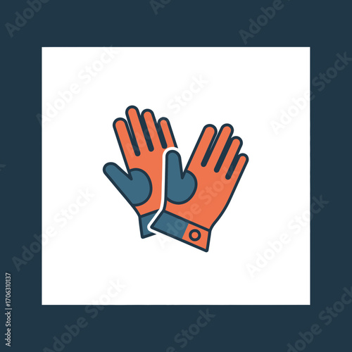 Orange work gloves with blue accents on a white background.