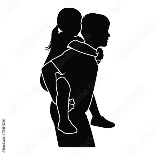 Father giving piggyback ride to daughter silhouette joyful family moment outdoor activity silhouette