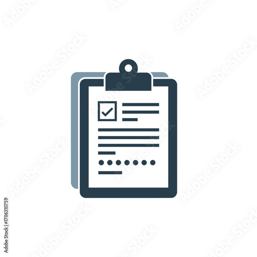 Clipboard with document and checkmark icon.