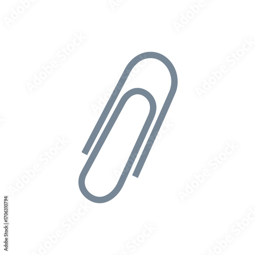 A single silver paperclip on a white background.