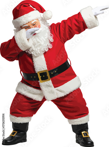 Santa claus dabbing isolated on white background, festive and joyful mood