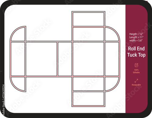 Printable Roll End Tuck Top Box DielinePrint 100% editable and Resizeable